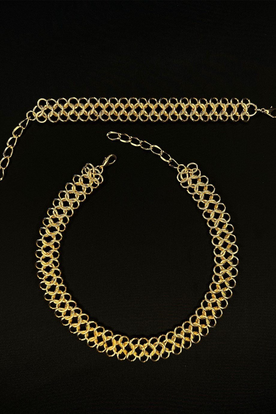 Asimetrik Tasarım Gold Kolye Bileklik Set