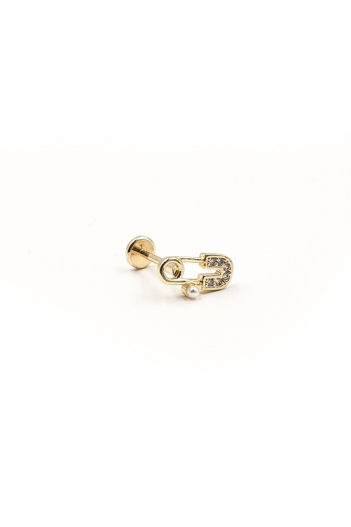 Ataç Tasarım Zirkon Taşlı Gold Tragus Helix Piercing | Anti Alerjik, Kararma Yapmaz
