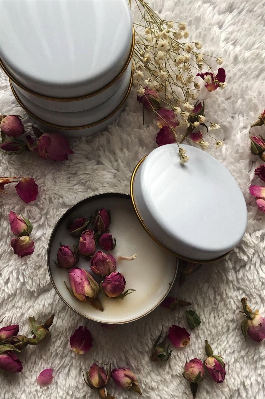 Doğal Soya Wax Kurutulmuş Çiçekli Mum