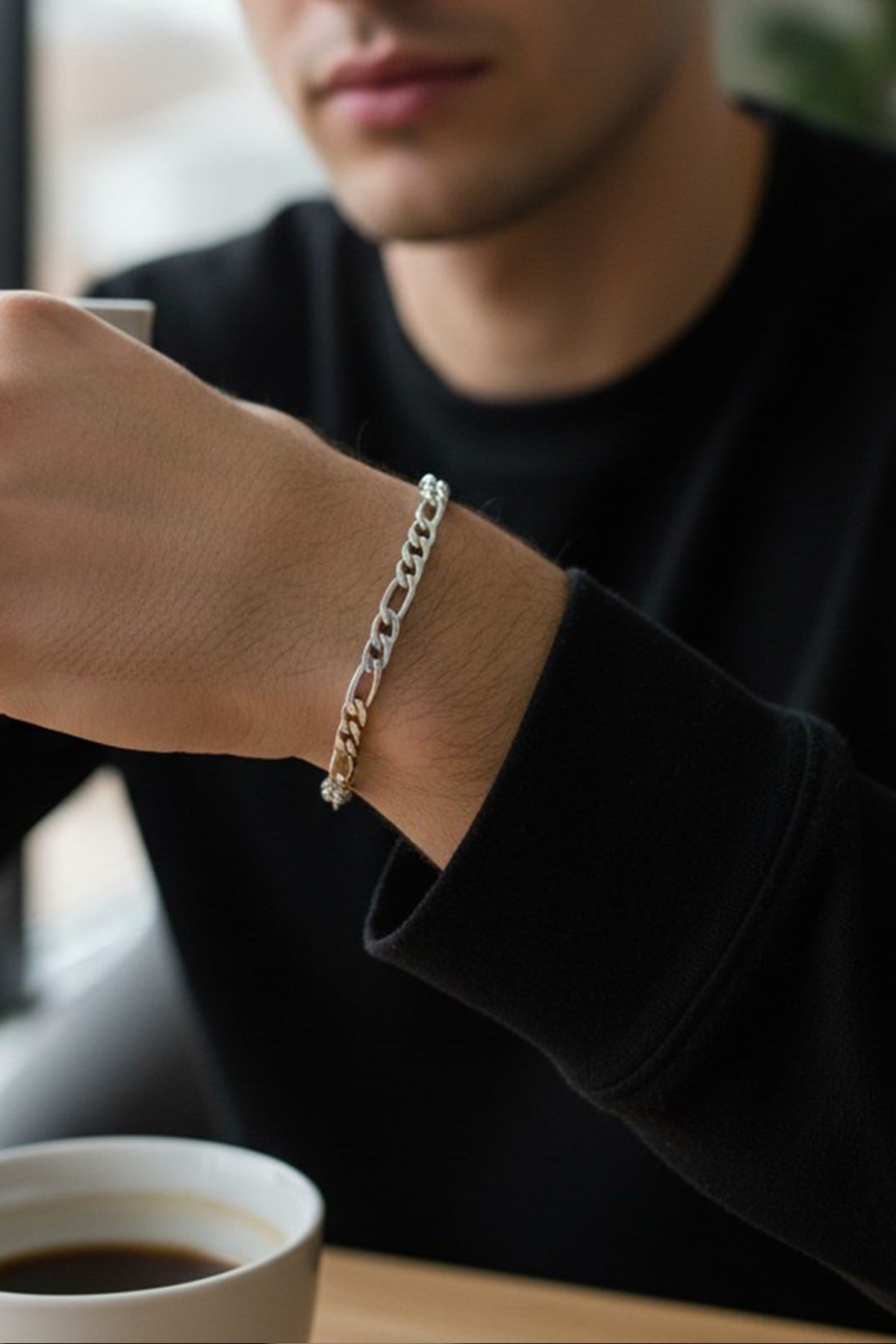 Figaro Model Erkek Çelik Bileklik – Gümüş Renk, 4 mm Klasik Zincir Tasarım