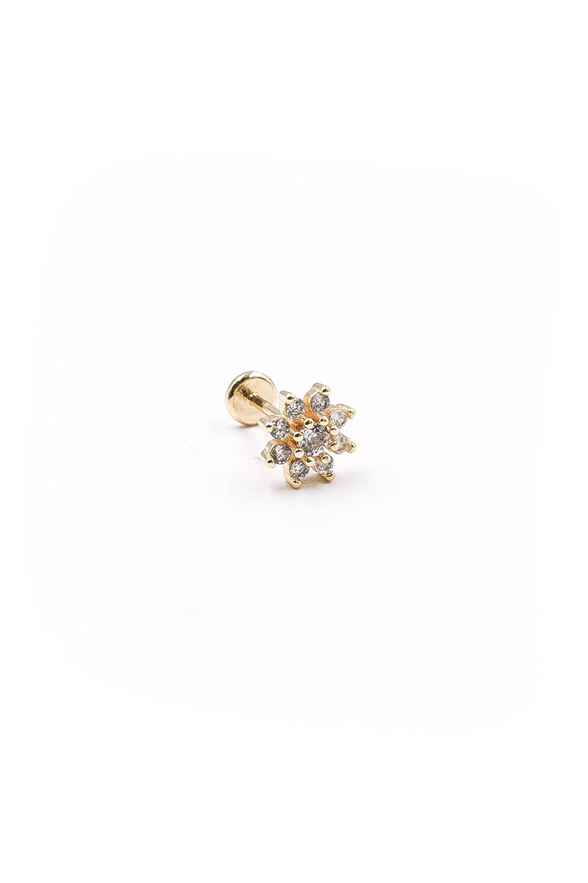 Gold Çiçekli Zirkon Taşlı Tragus Helix Piercing – Kararma Yapmaz, Anti Alerjik