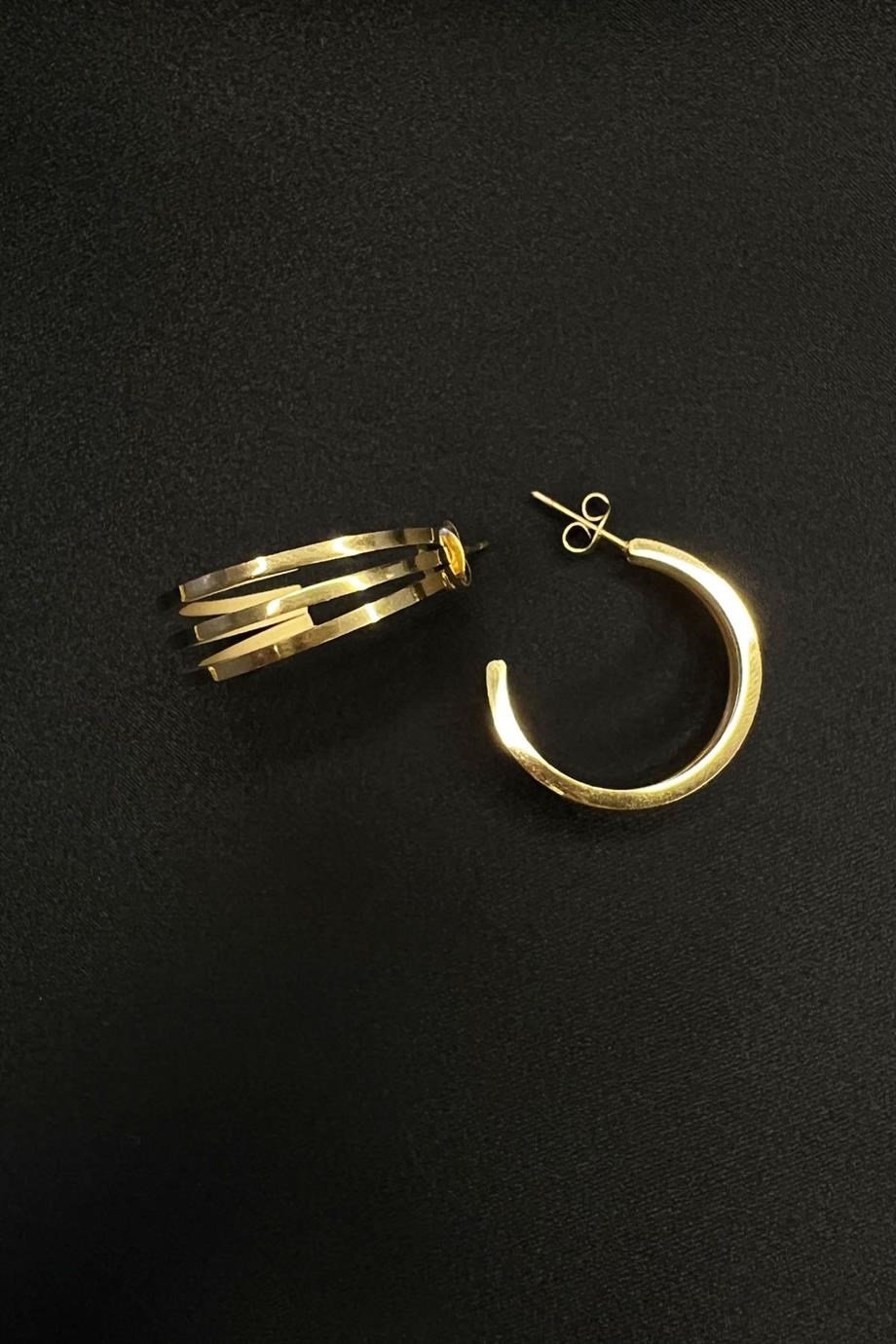 Gold Renk Çelik Asimetrik Küpe