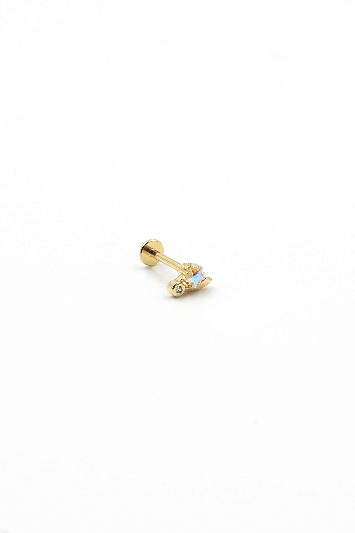 Gold Renk Yıldız Detaylı Tragus & Helix Piercing – Anti Alerjik, Kararma Yapmaz
