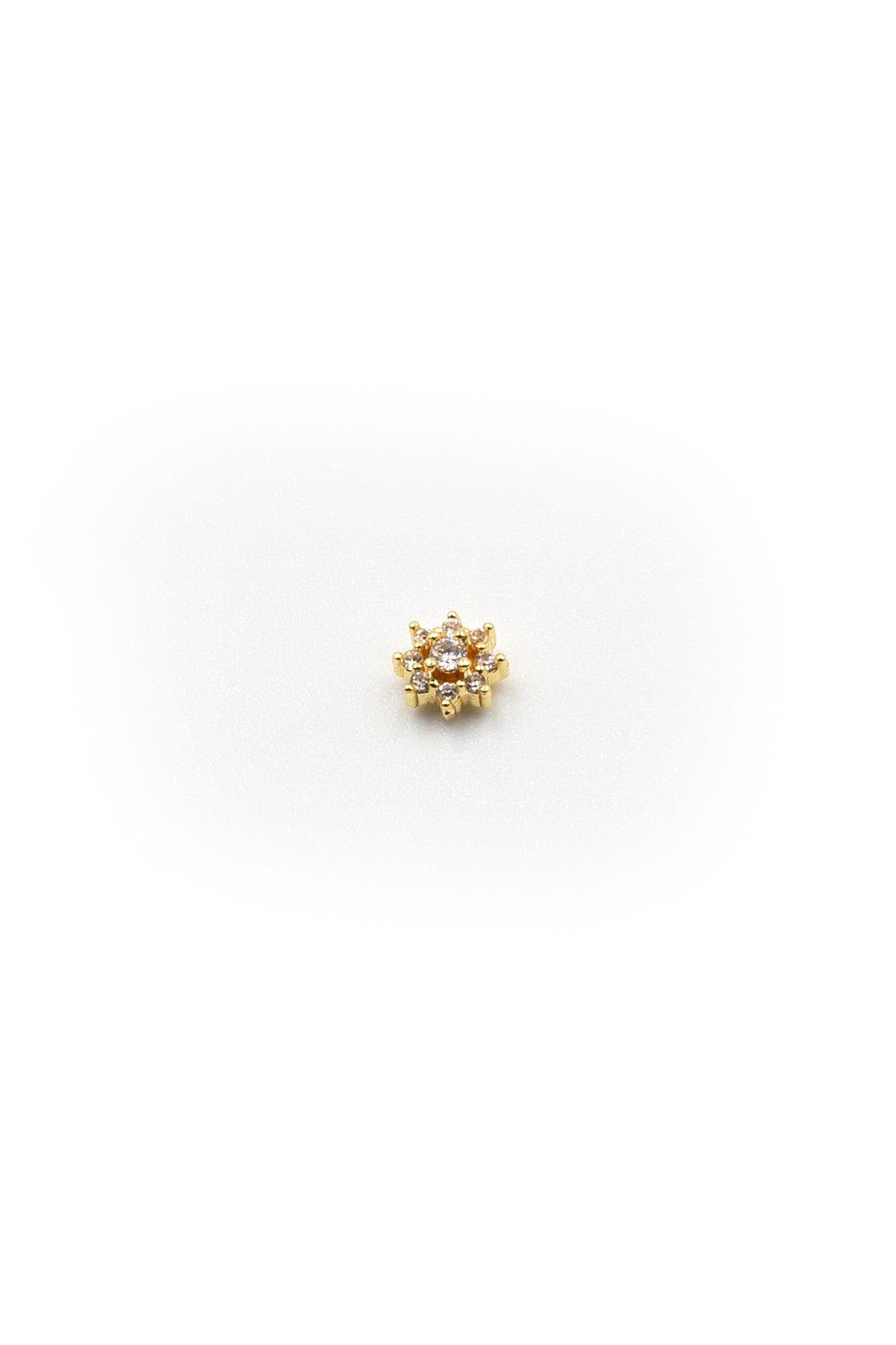 Gold Zirkon Taşlı Çiçek Tragus Helix Piercing - Anti Alerjik, Kararma Yapmaz