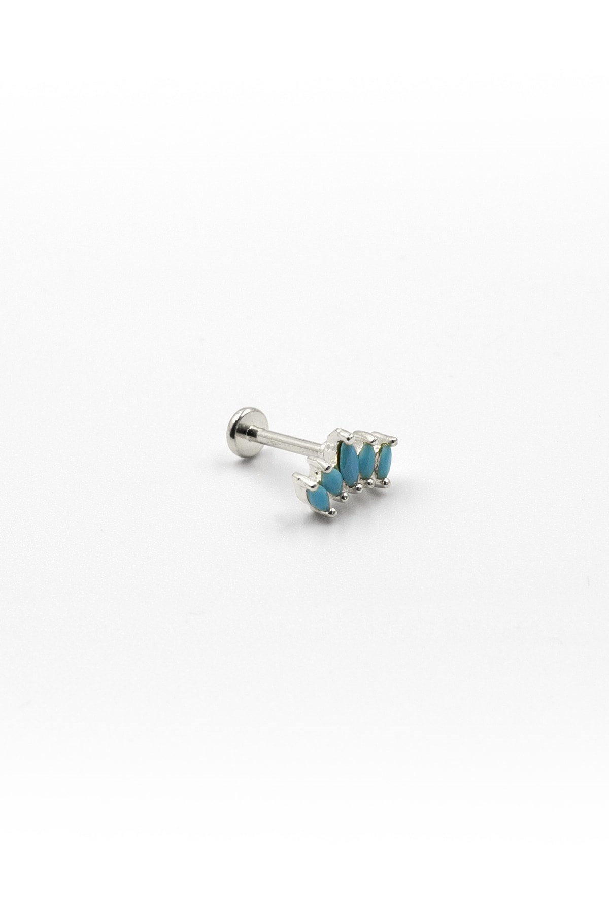 Gümüş Firuze Taşlı Tragus Helix Piercing – Anti Alerjik, Paslanmaz, Şık Tasarım