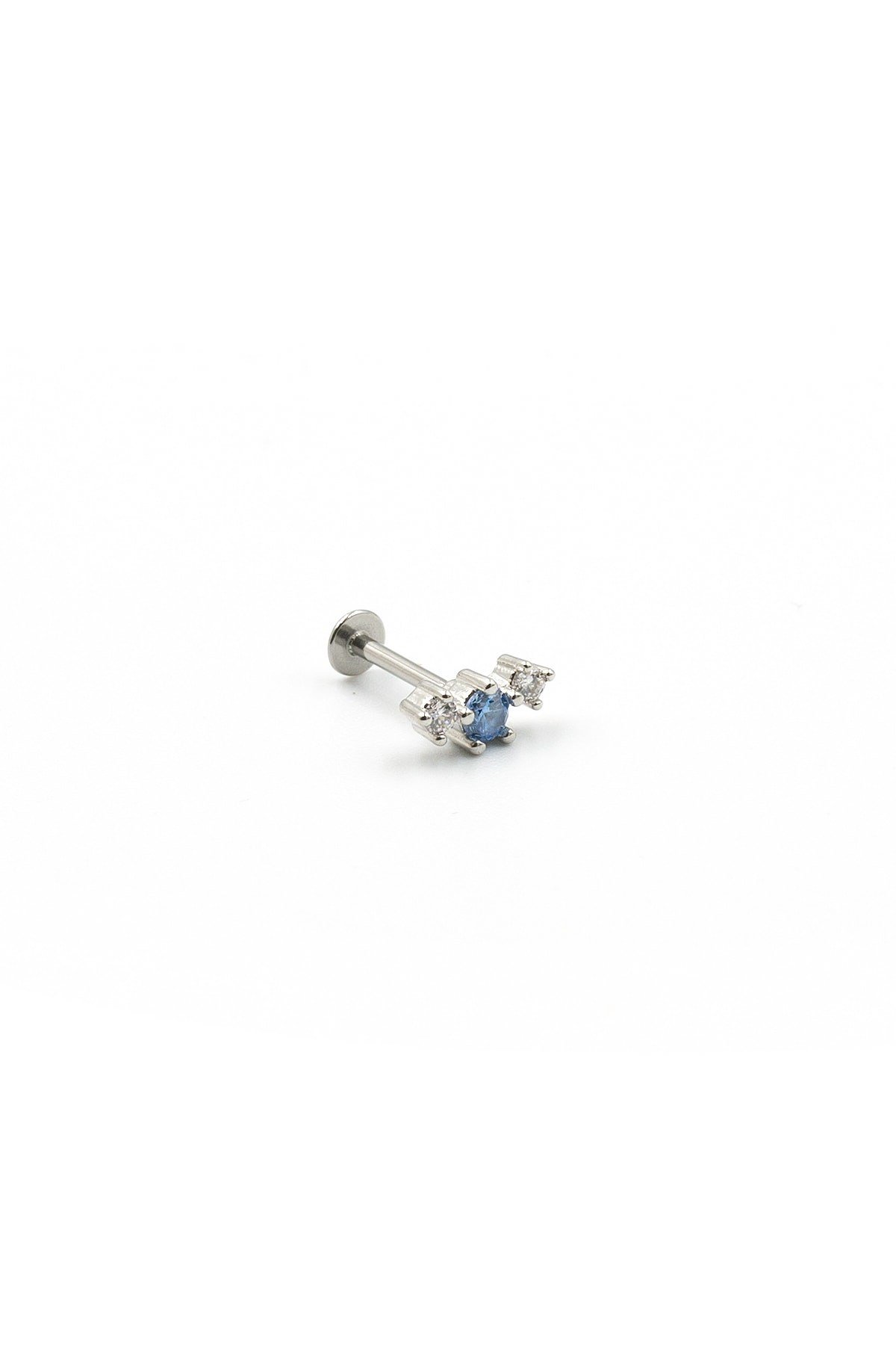 Gümüş Mavi Taşlı Tragus Helix Piercing - Anti Alerjik, Kararma Yapmaz