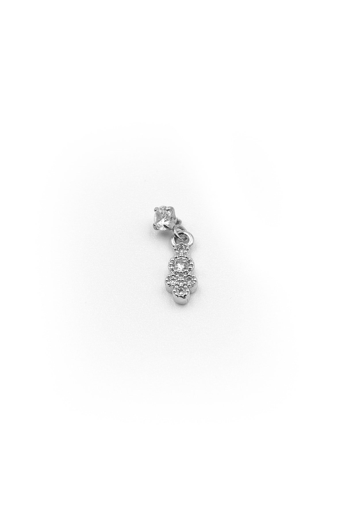 Gümüş Taşlı Sallantılı Tragus Helix Piercing - Anti Alerjik, Kararma Yapmaz