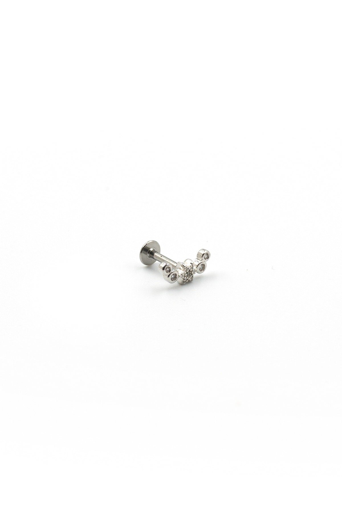 Gümüş Taşlı Yıldız Tragus Helix Piercing - Anti Alerjik, Kararma Yapmaz