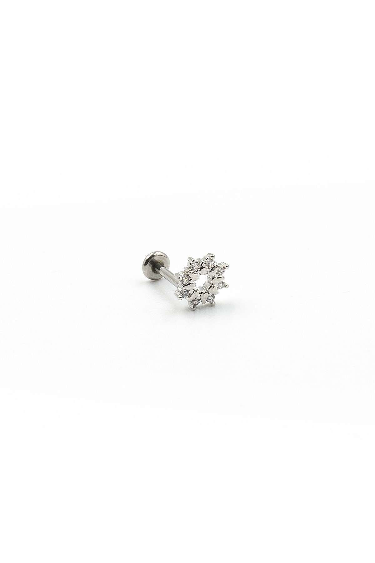 Gümüş Zirkon Taşlı Çiçek Tragus Helix Piercing - Anti Alerjik, Kararma Yapmaz