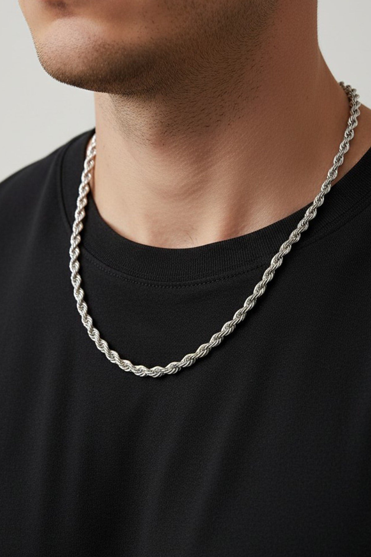 Halat Model Erkek Çelik Zincir Kolye – Gümüş Renk 2 mm Şık ve Maskülen Tasarım