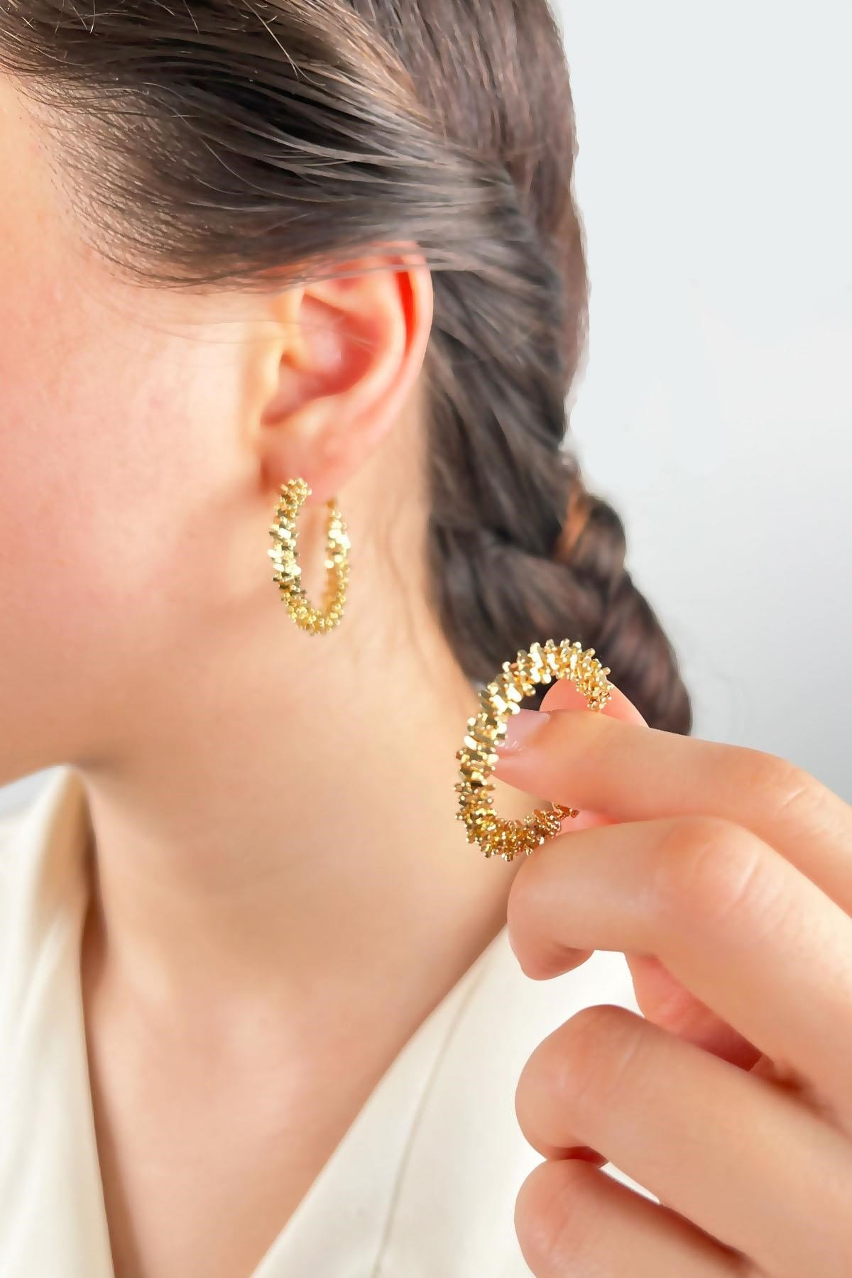Halka Tırtıklı Küpe 3cm - Gold