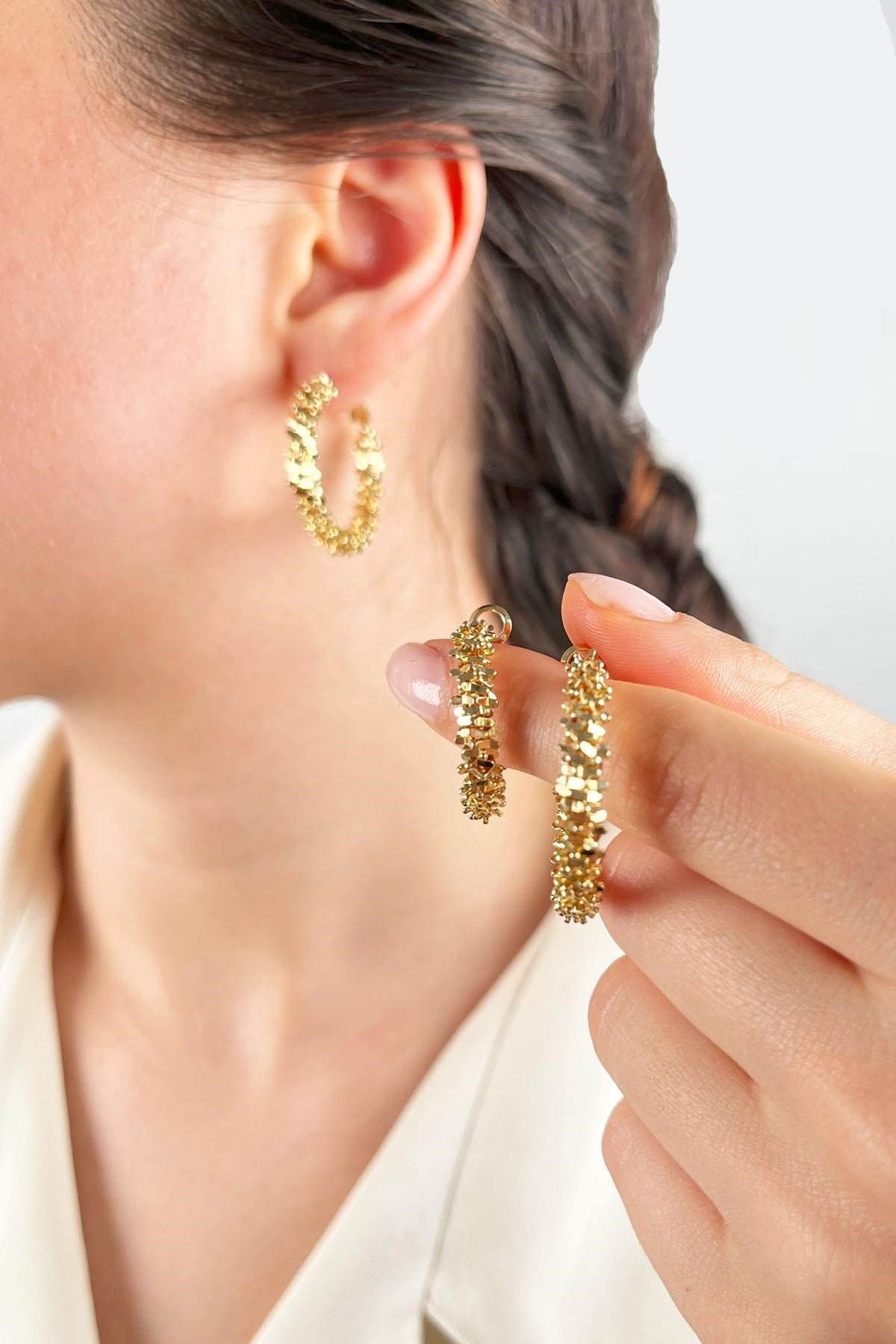 Halka Tırtıklı Küpe 3cm - Gold