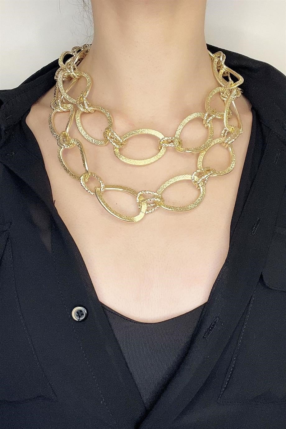 İkili Halka Gold Zincir Kolye