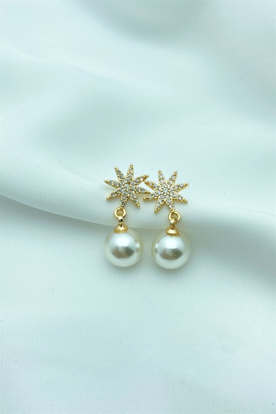 İncili Yıldız Gold Küpe