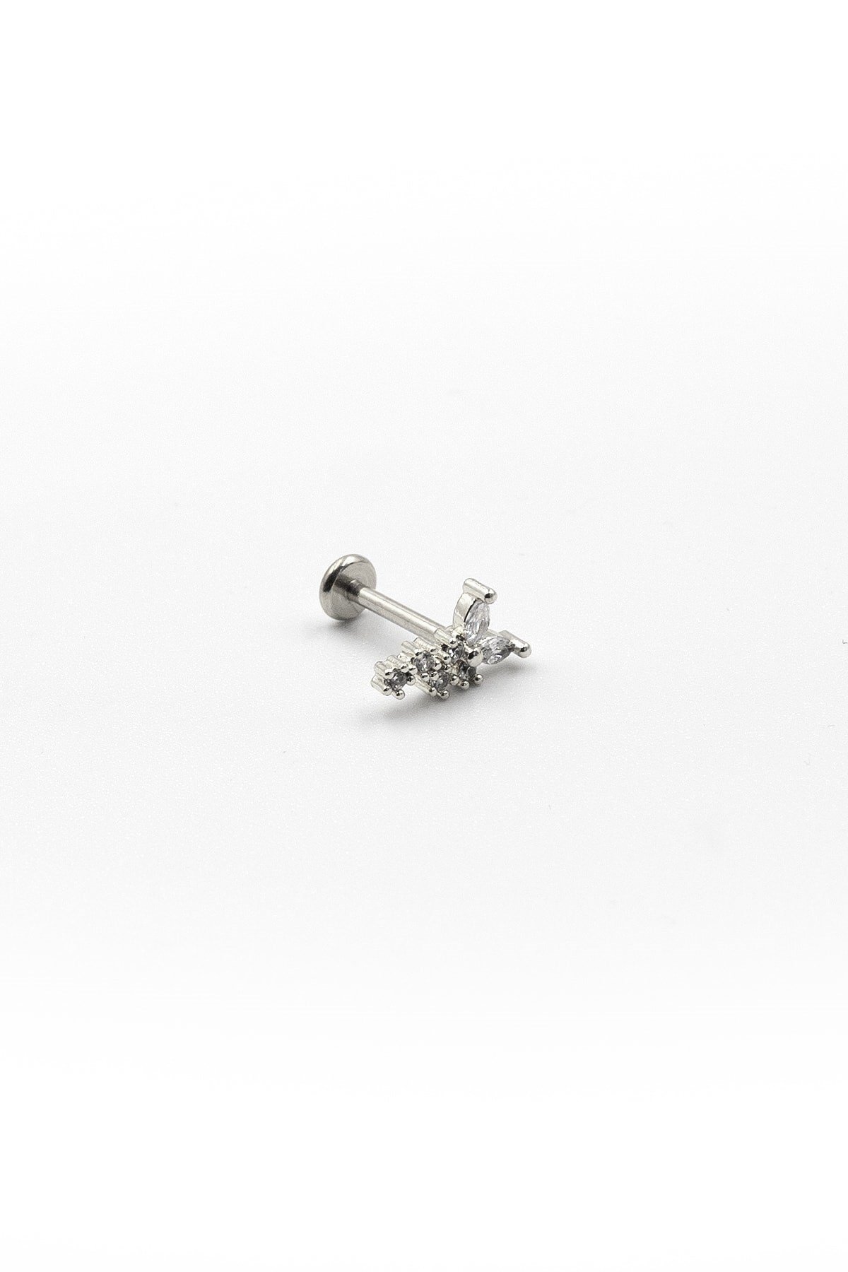 Işıltılı Kelebek Tasarım Tragus Piercing – Gümüş Renk, Anti Alerjik Çelik Bar