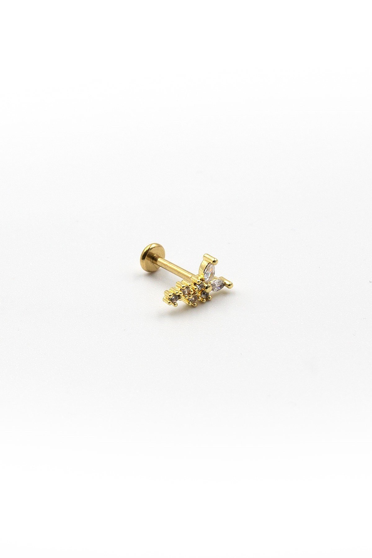 Işıltılı Kelebek Tasarım Tragus Piercing – Gold Renk, Anti Alerjik Çelik Bar
