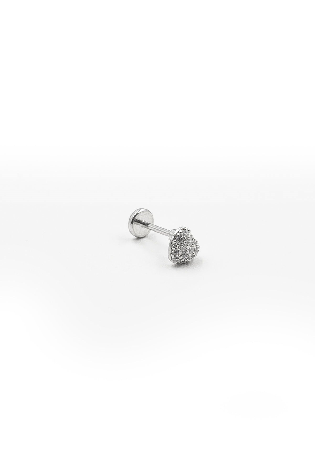 Kalp Figürlü Zirkon Taşlı Tragus Piercing – Gümüş | Hipoalerjenik, Parlaklığını Korur