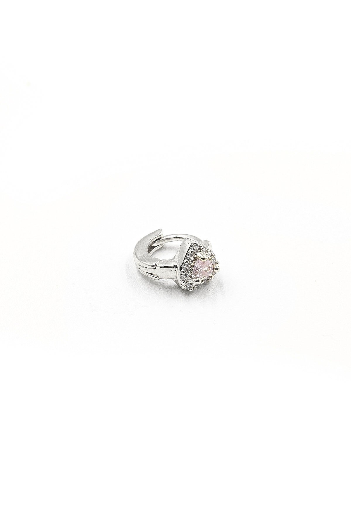 Kalp Model Pembe Zirkon Taşlı Halka Tragus Piercing - Gümüş Anti Alerjik