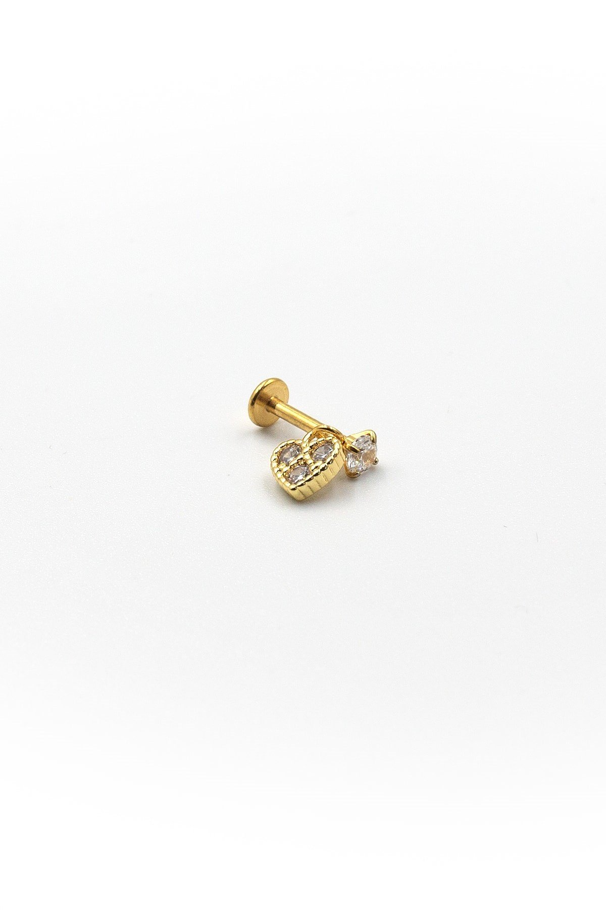Kalp Sallantılı Tek Taş Tragus & Helix Piercing – Gold, Anti Alerjik, Kararma Yapmaz