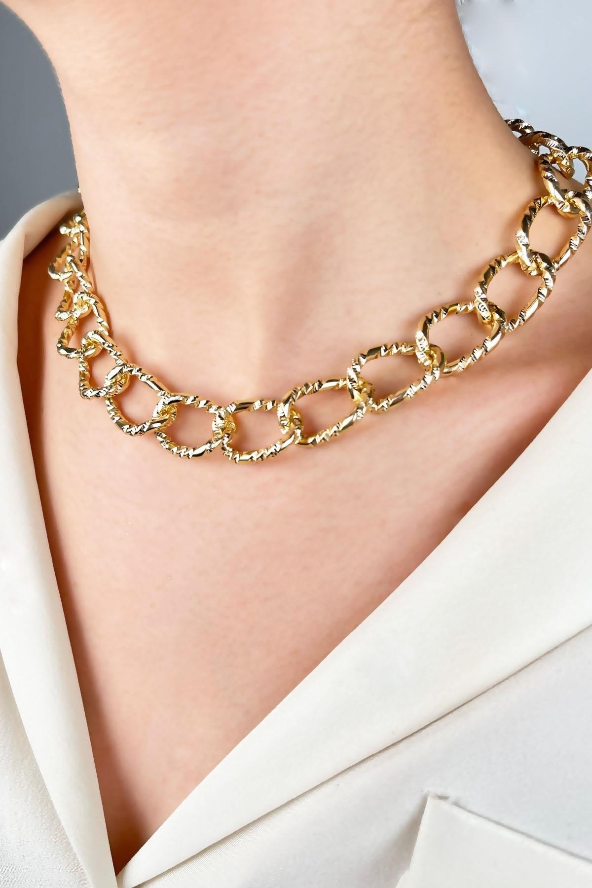 Kesme Model Zincir Kolye - Gold