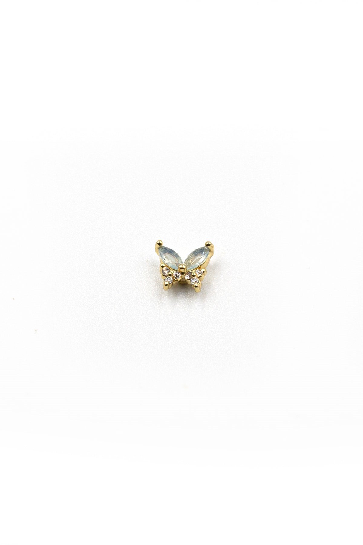 Mavi Kanatlı Kelebek Tragus Piercing – Zirkon Taşlı, Gold, Anti Alerjik