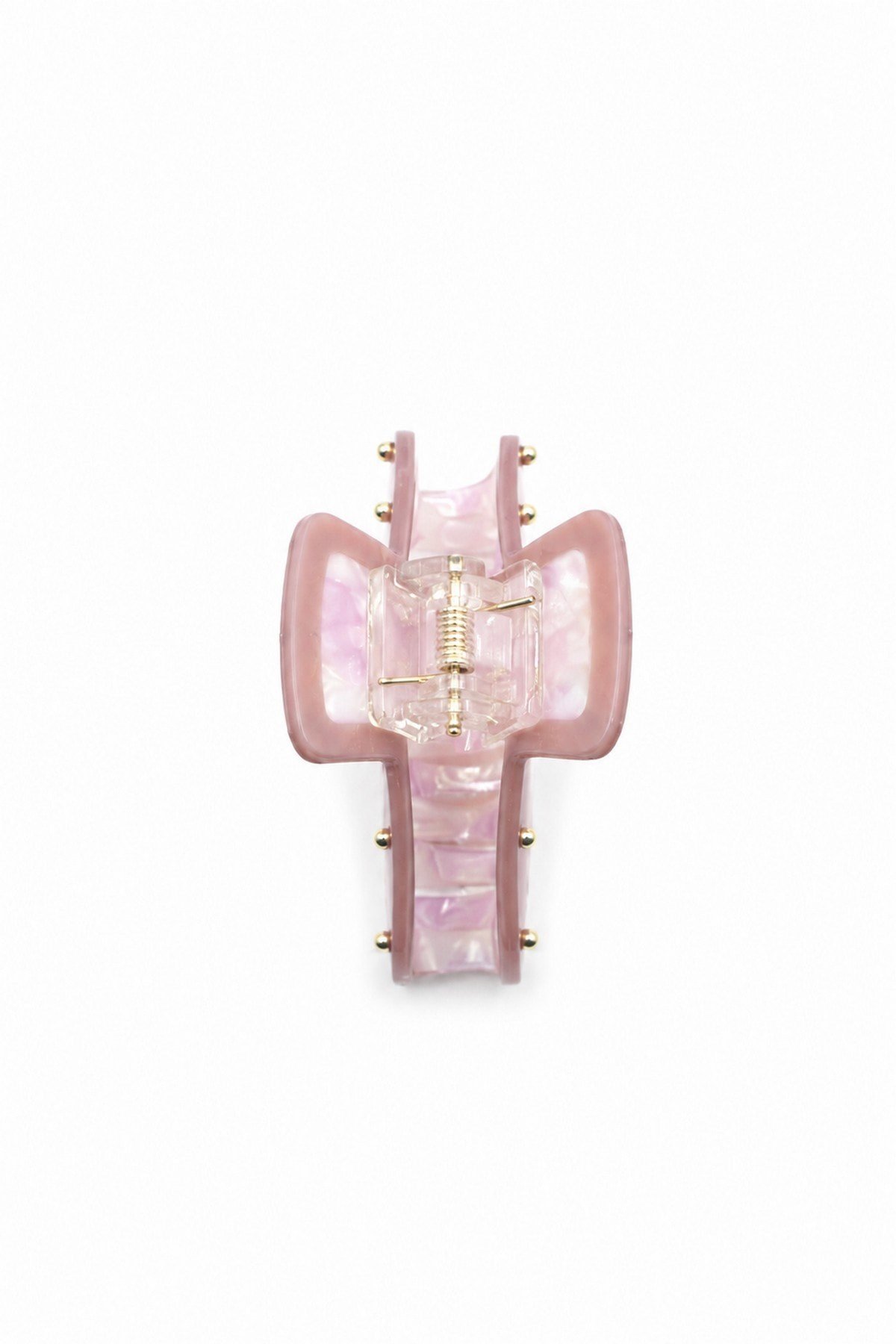 Metal Detaylı Desenli Kemik Mandal Toka - Pembe