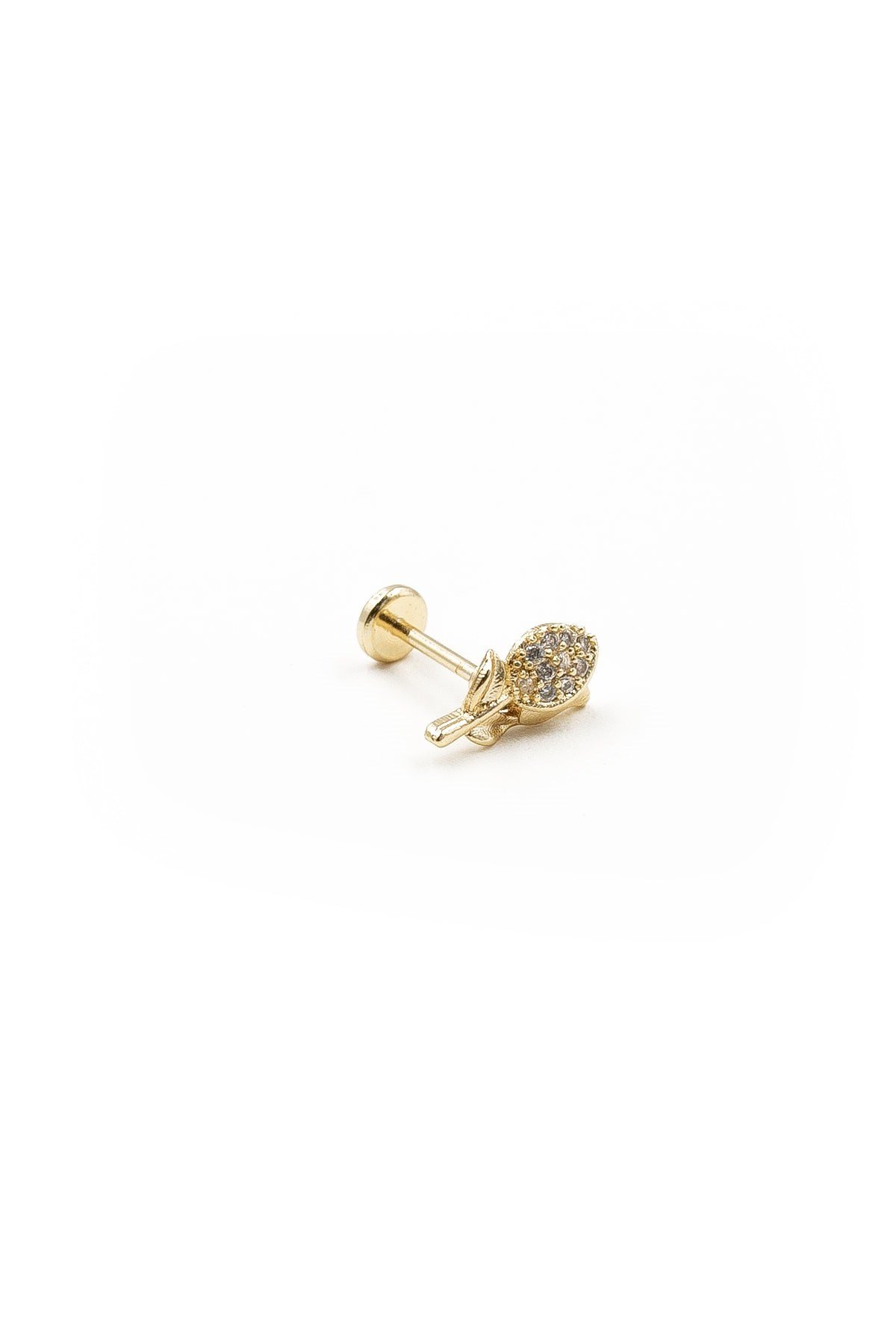 Minimal Gül Detaylı Zirkon Tragus Piercing – Gold | Hipoalerjenik, Uzun Kullanım