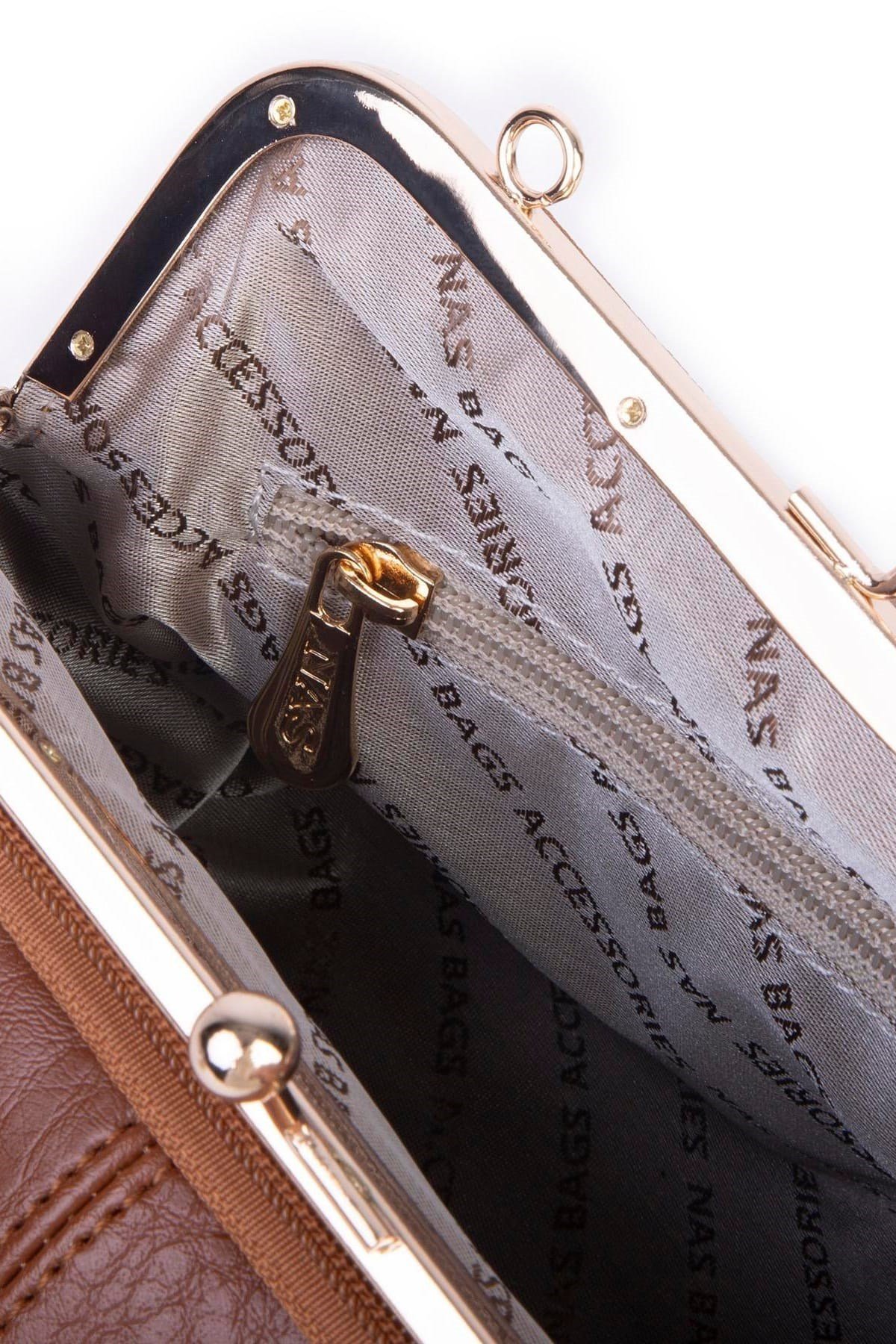 Nas Bag Burslu Klipsli Vintage Omuz ve Çapraz Çanta - Taba Victoria