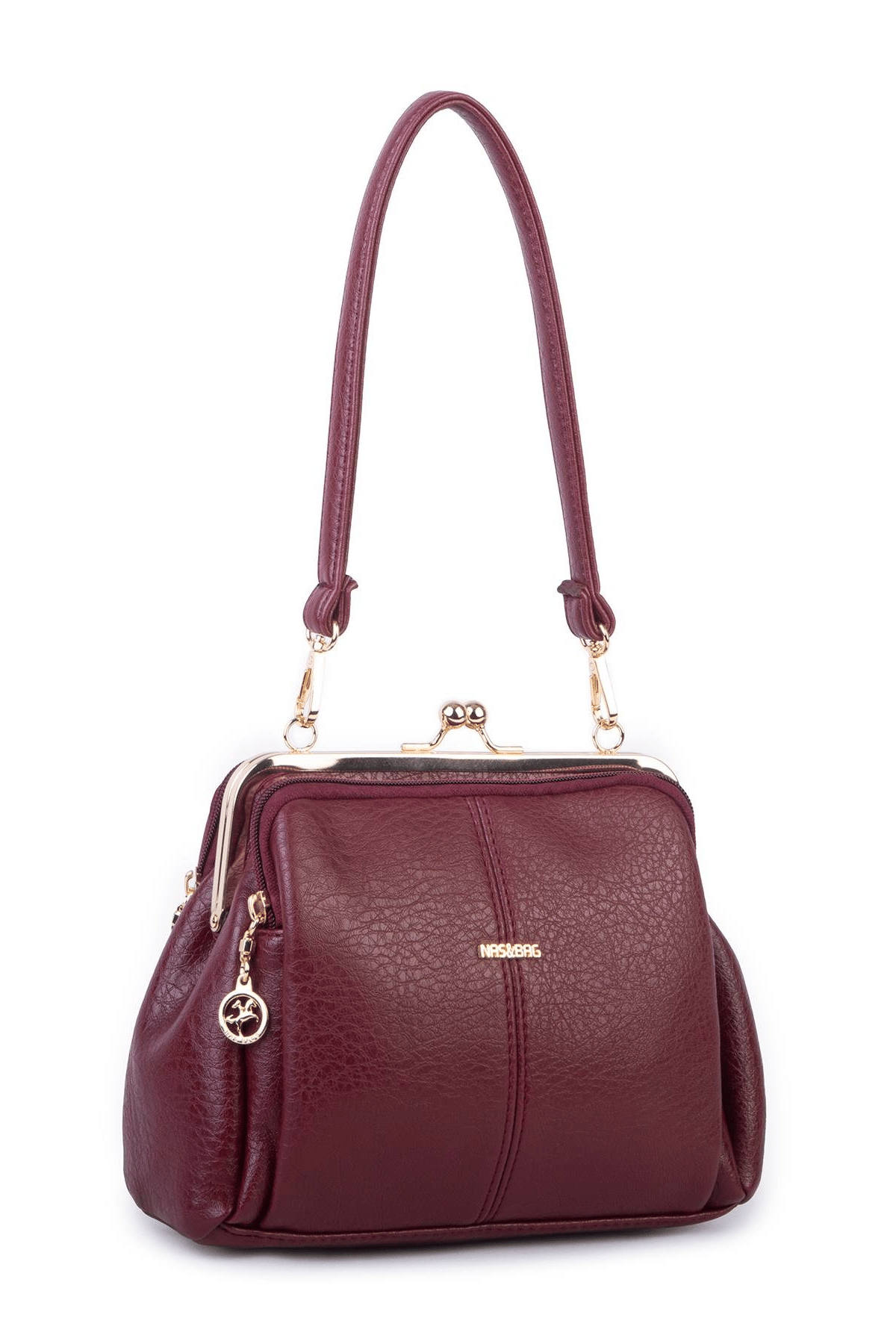 Nas Bag Burslu Klipsli Vintage Omuz ve Çapraz Çanta - Bordo Victoria