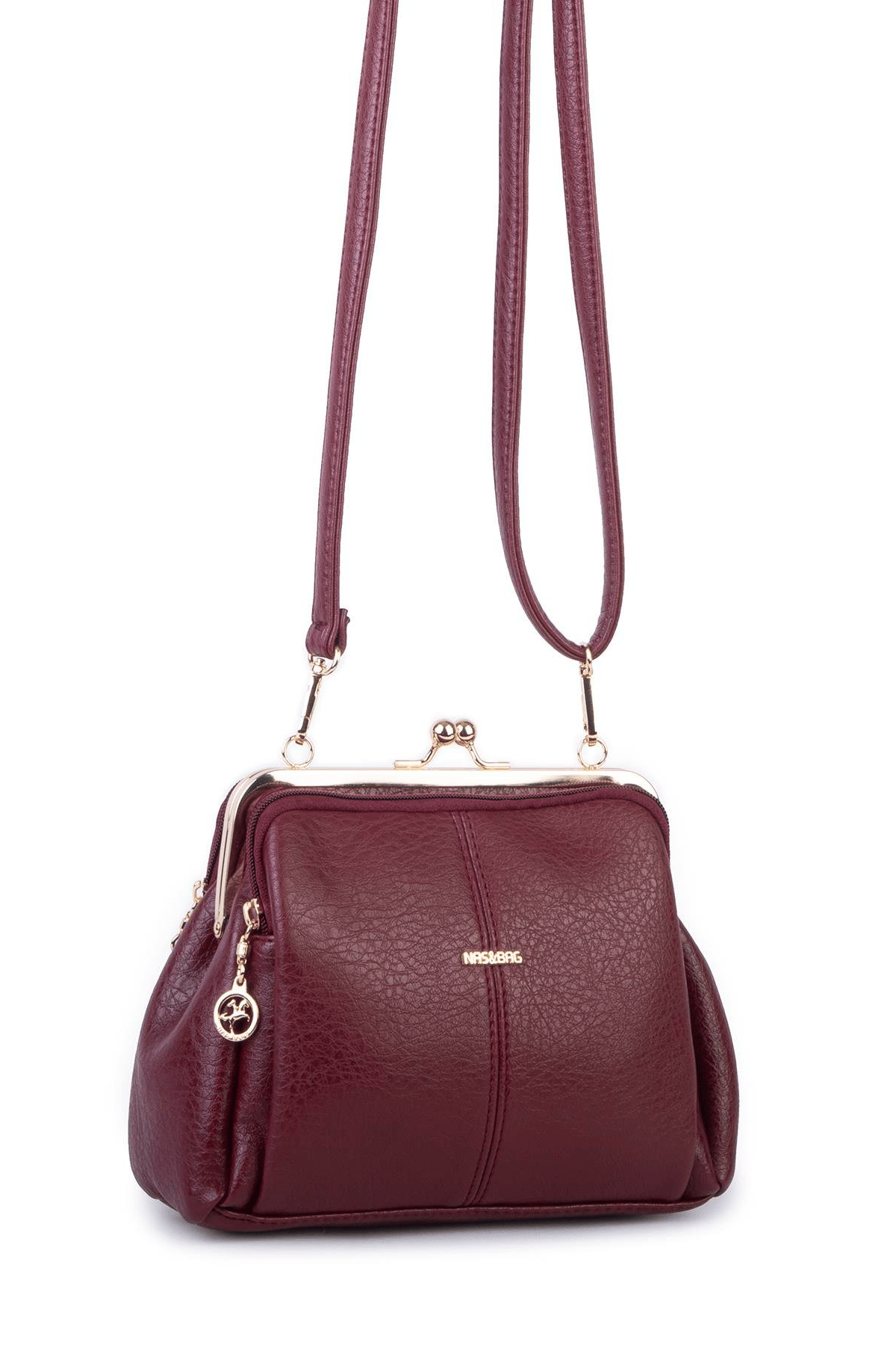 Nas Bag Burslu Klipsli Vintage Omuz ve Çapraz Çanta - Bordo Victoria