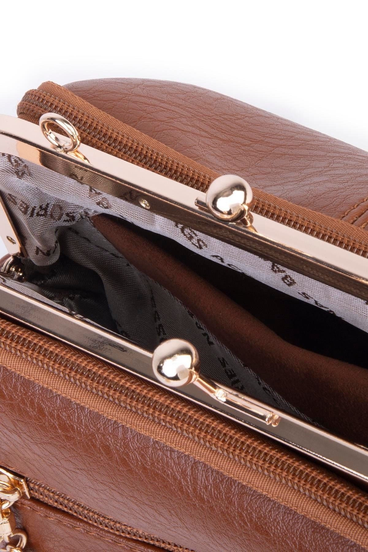 Nas Bag Burslu Klipsli Vintage Omuz ve Çapraz Çanta - Taba Victoria