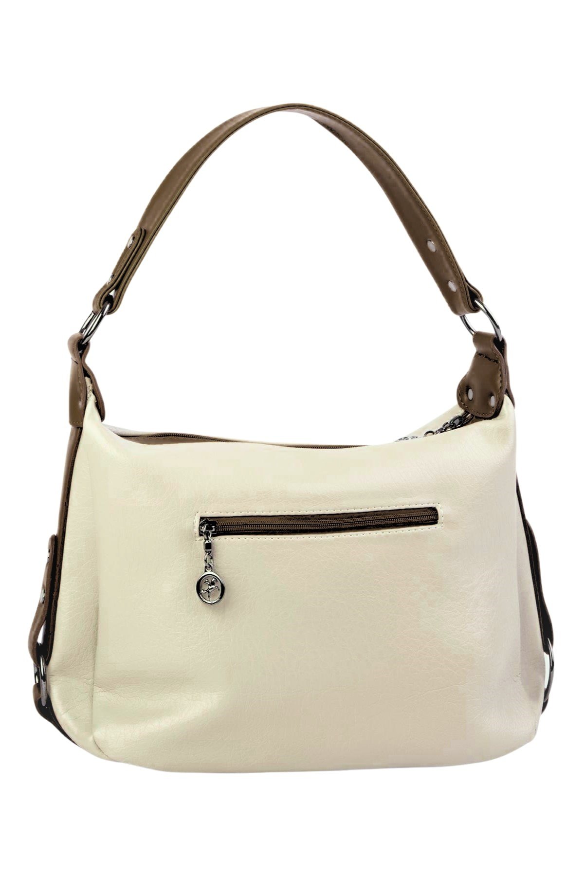 Nas Bag Çok Gözlü Kadın Omuz ve Çapraz Çanta (33x25 cm ) - Krem Kahve Victoia