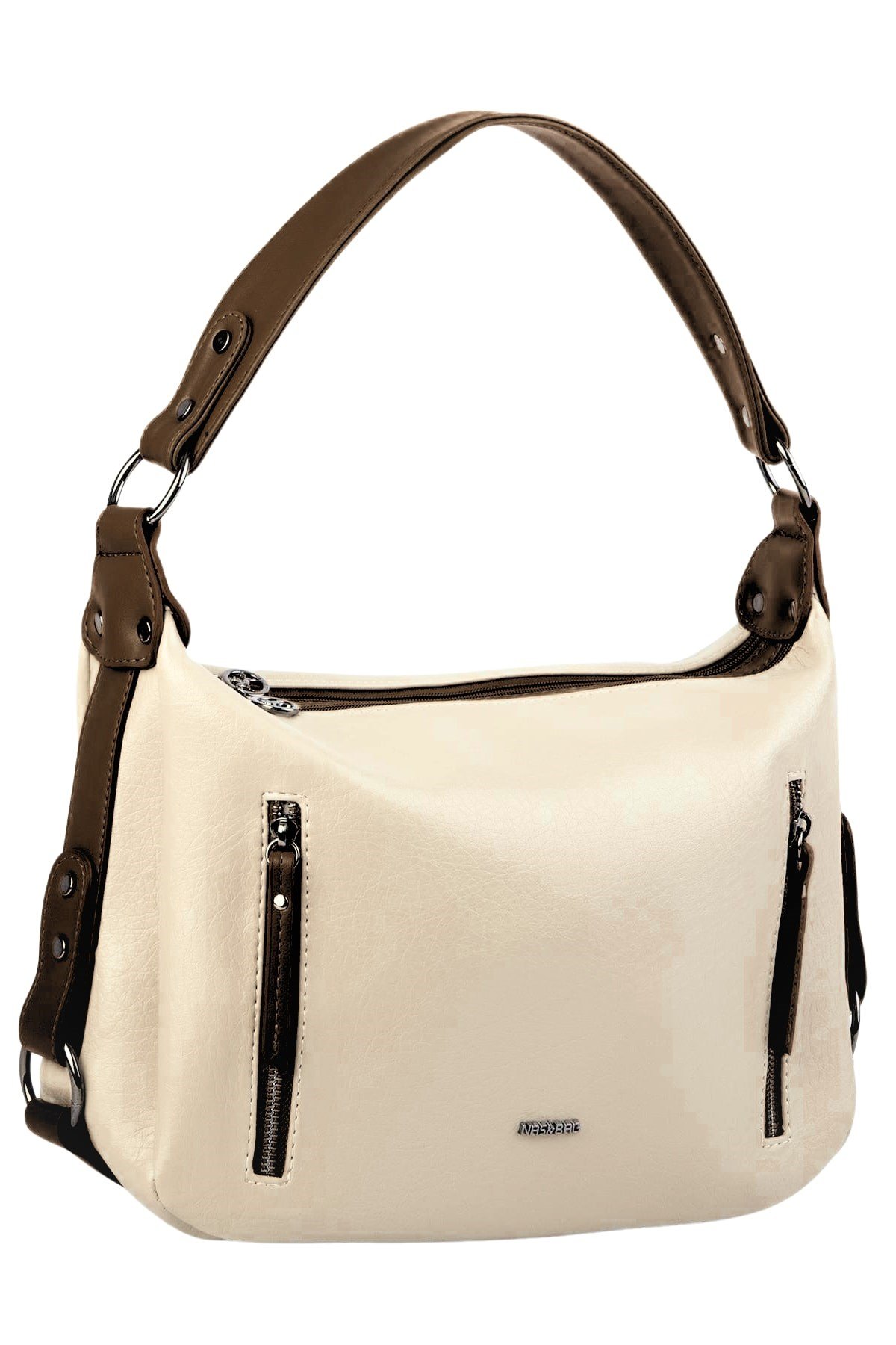 Nas Bag Çok Gözlü Kadın Omuz ve Çapraz Çanta (33x25 cm ) - Krem Kahve Victoia