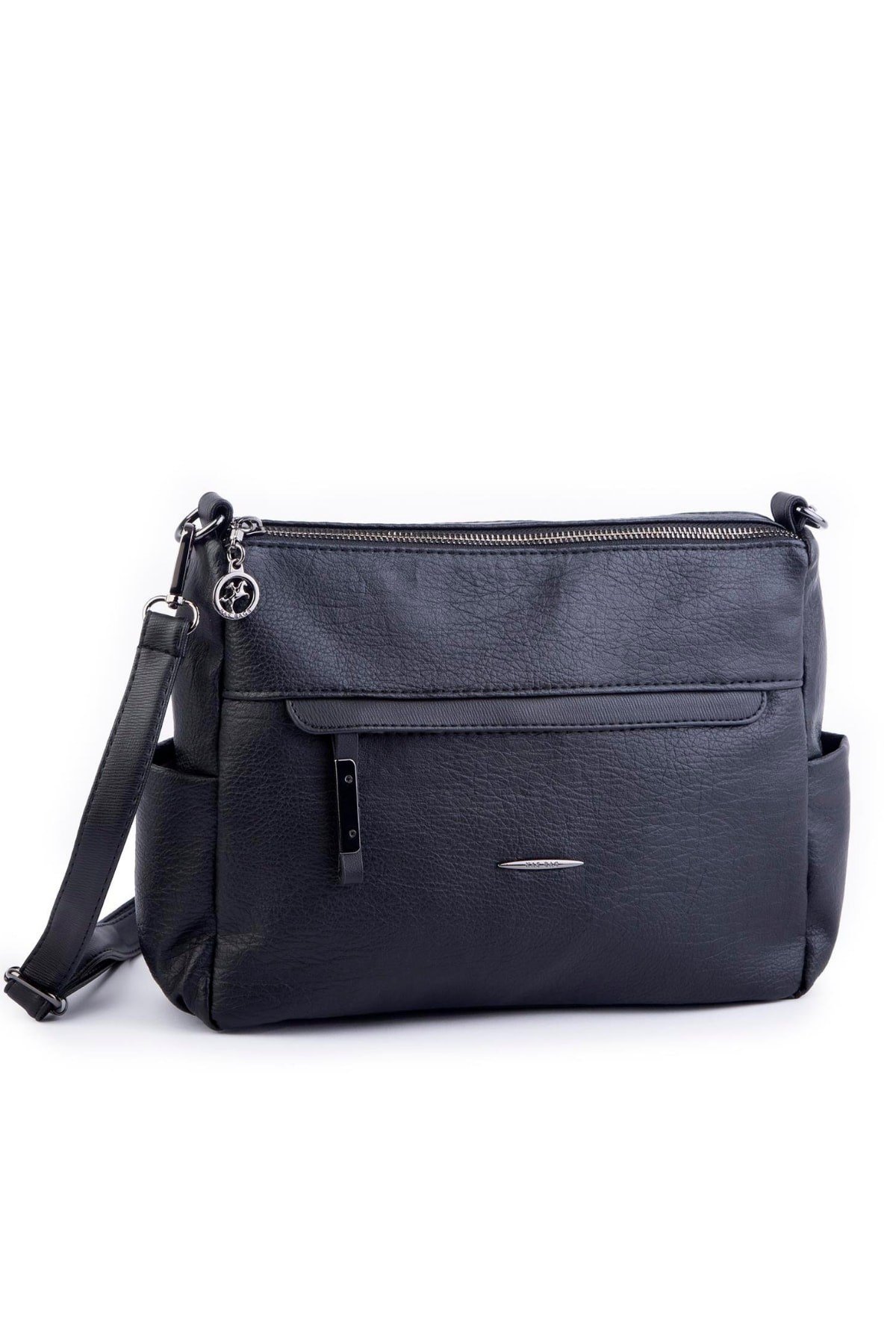 Nas Bag Çok Gözlü Yumuşak ve Hafif Yapılı Çift Askılı Omuz ve Çapraz Çanta - Siyah Lizbon (30x24 cm)