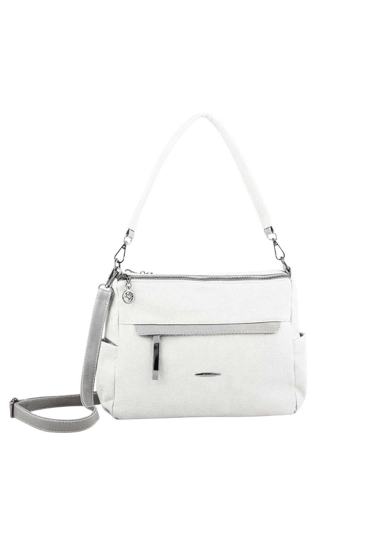 Nas Bag Çok Gözlü Yumuşak ve Hafif Yapılı Çift Askılı Omuz ve Çapraz Çanta - Beyaz Lopez (30x24 cm)