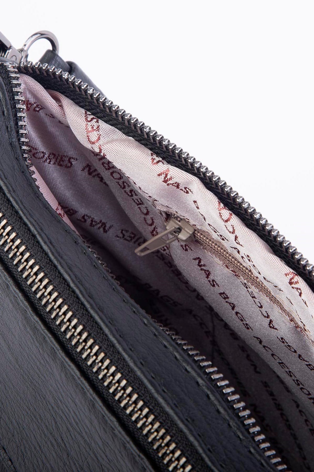 Nas Bag Çok Gözlü Yumuşak ve Hafif Yapılı Çift Askılı Omuz ve Çapraz Çanta - Siyah Lizbon (30x24 cm)