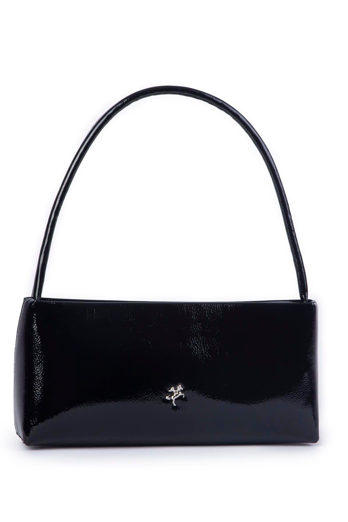Nas Bag Kadın Basic Baget Omuz ve Çapraz Çanta - Siyah Rugan (27x12 cm)