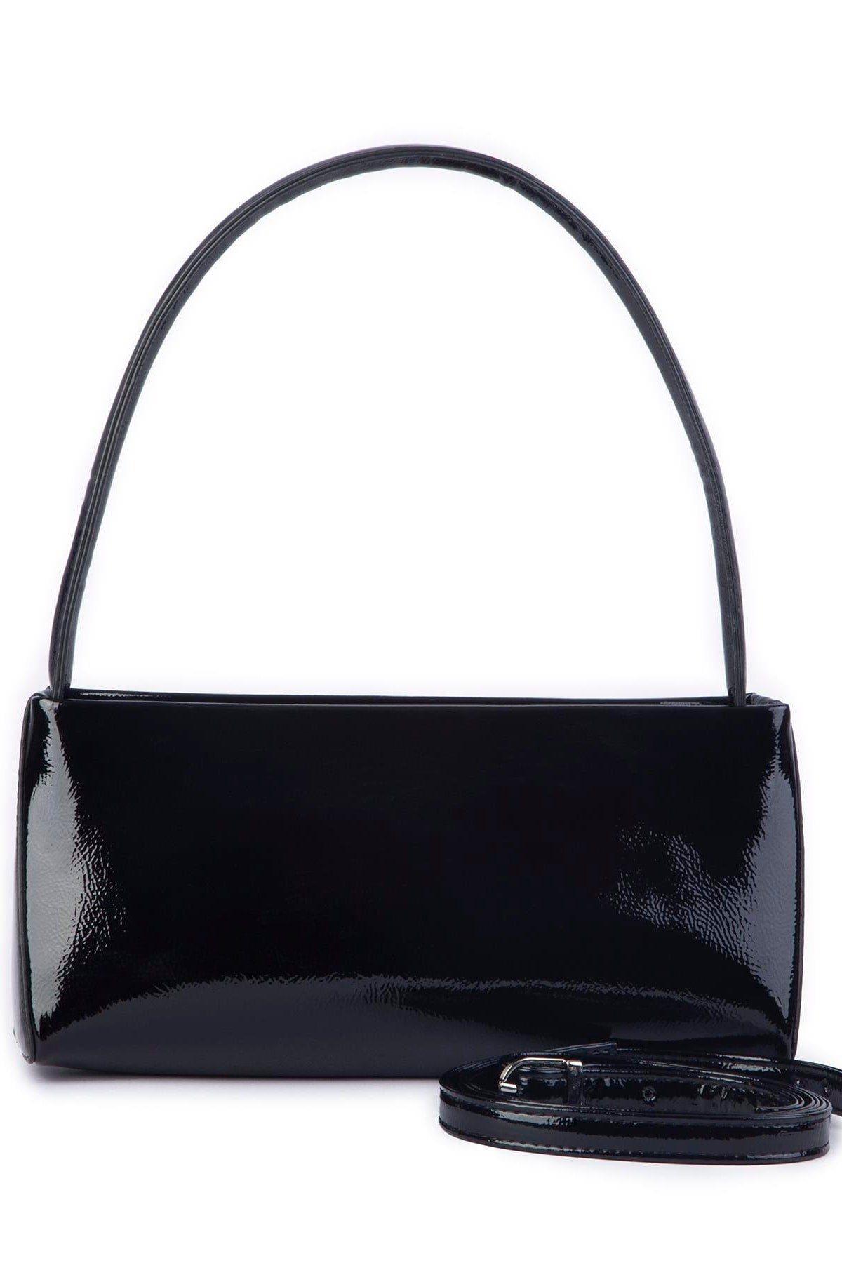 Nas Bag Kadın Basic Baget Omuz ve Çapraz Çanta - Siyah Rugan (27x12 cm)