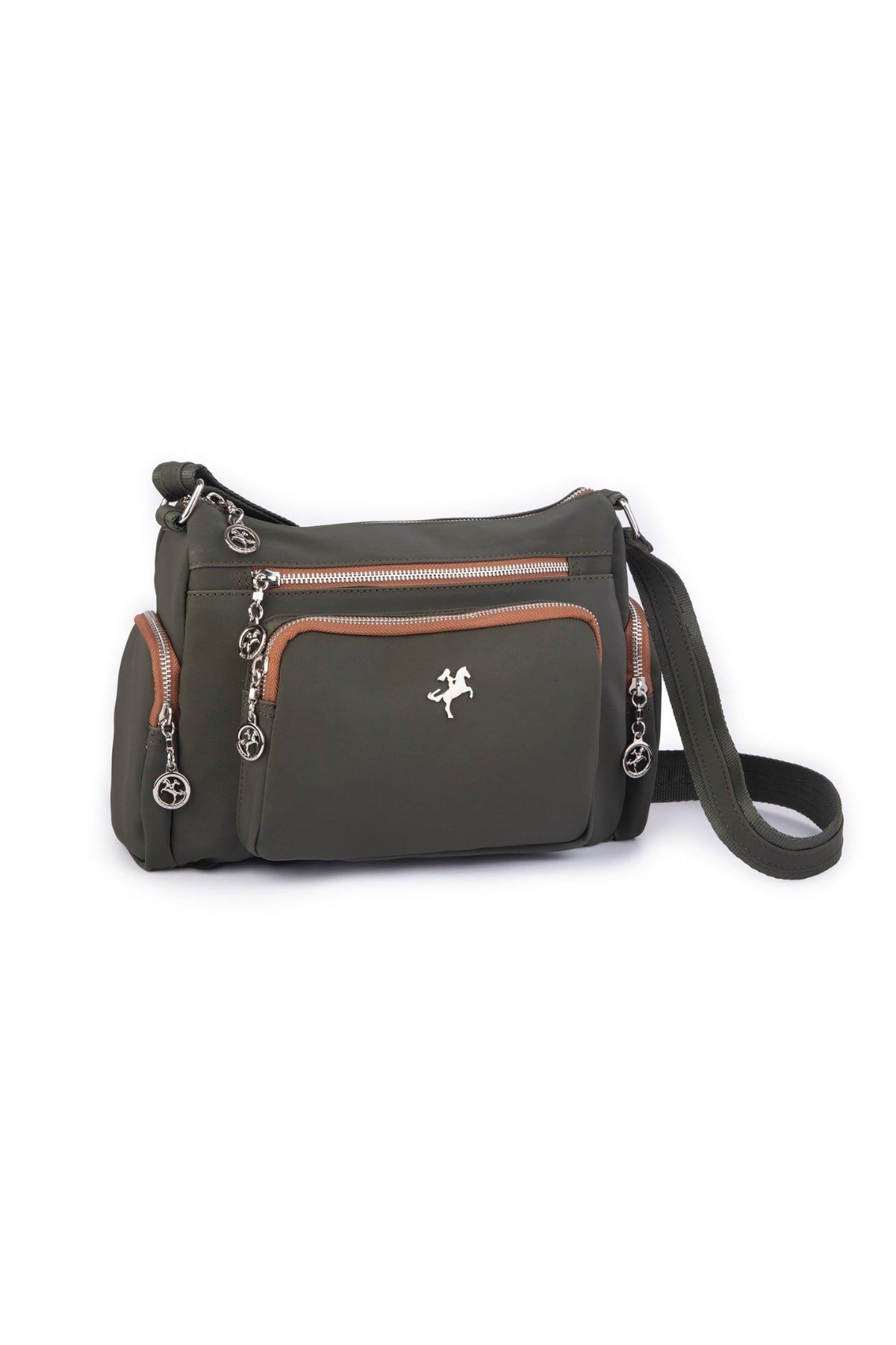 Nas Bag Kadın Çapraz Çok Gözlü Günlük Çanta Yeşil Taba Buzzy ( 30x22 cm ebatlarındadır.)