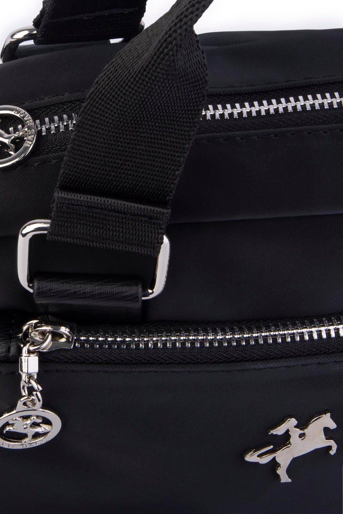 Nas Bag Kadın Çapraz Çok Gözlü Saten Çanta - Siyah Buzzy