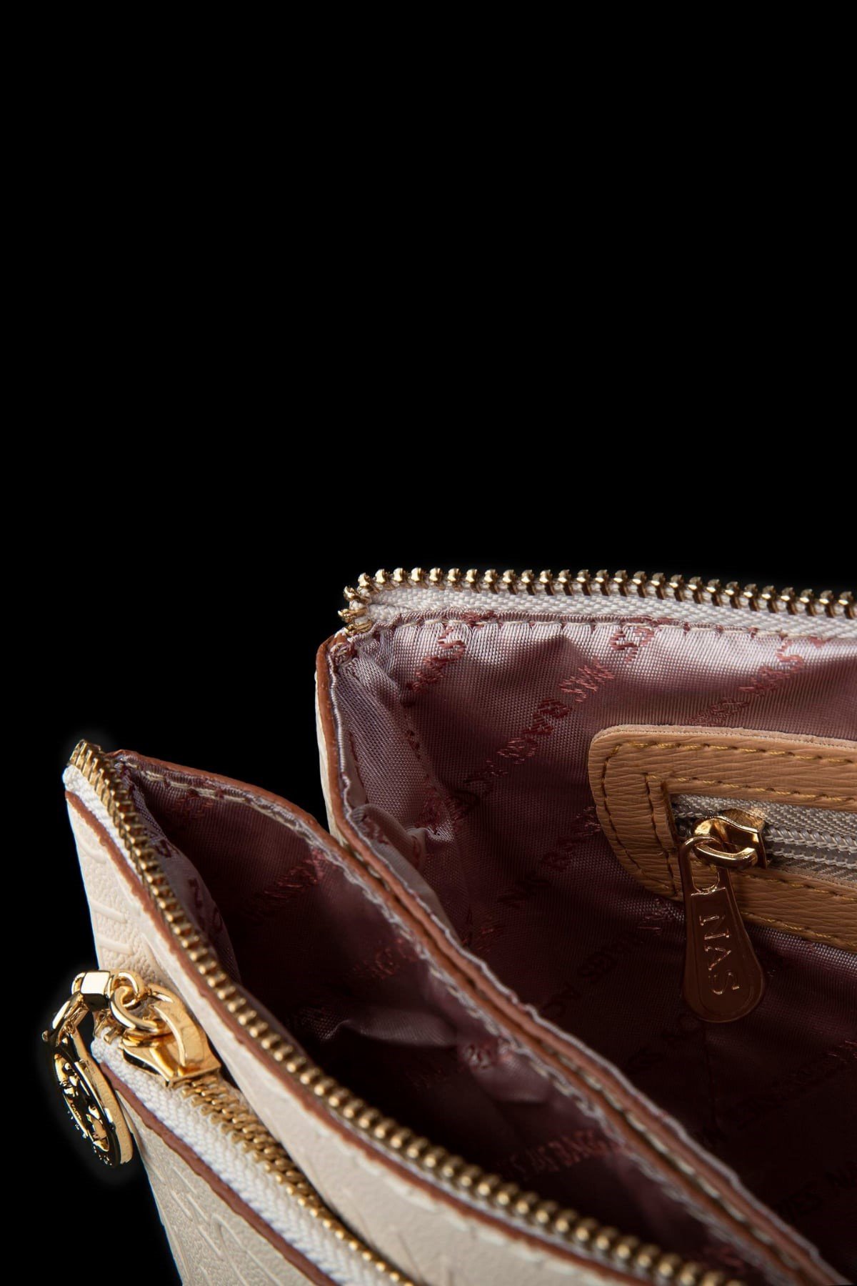 Nas Bag Kadın Çapraz ve Clutch Çanta Bilek ve Çapraz Askılı - Krem Camel Gofraj