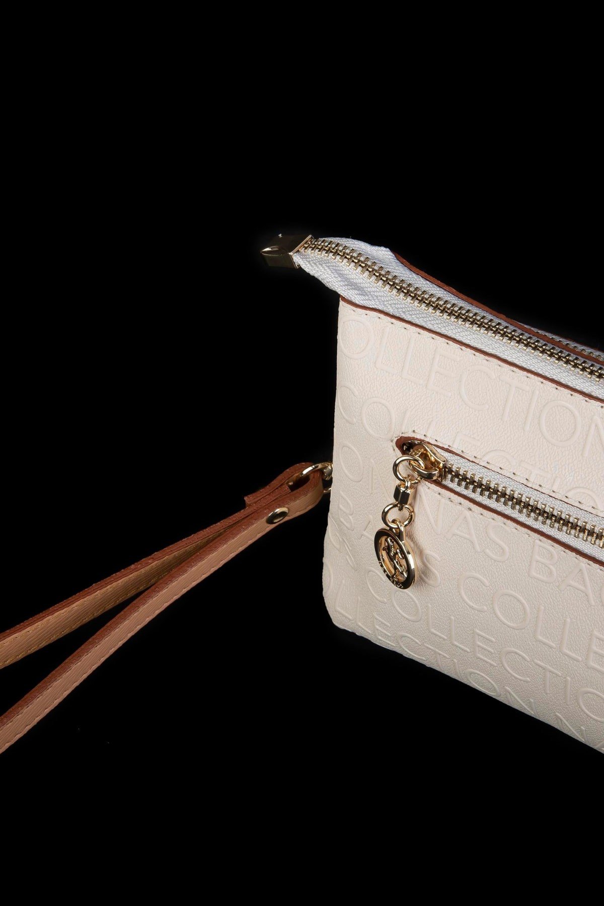 Nas Bag Kadın Çapraz ve Clutch Çanta Bilek ve Çapraz Askılı - Krem Camel Gofraj