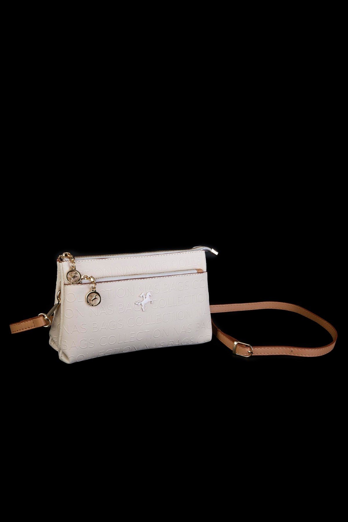 Nas Bag Kadın Çapraz ve Clutch Çanta Bilek ve Çapraz Askılı - Krem Camel Gofraj