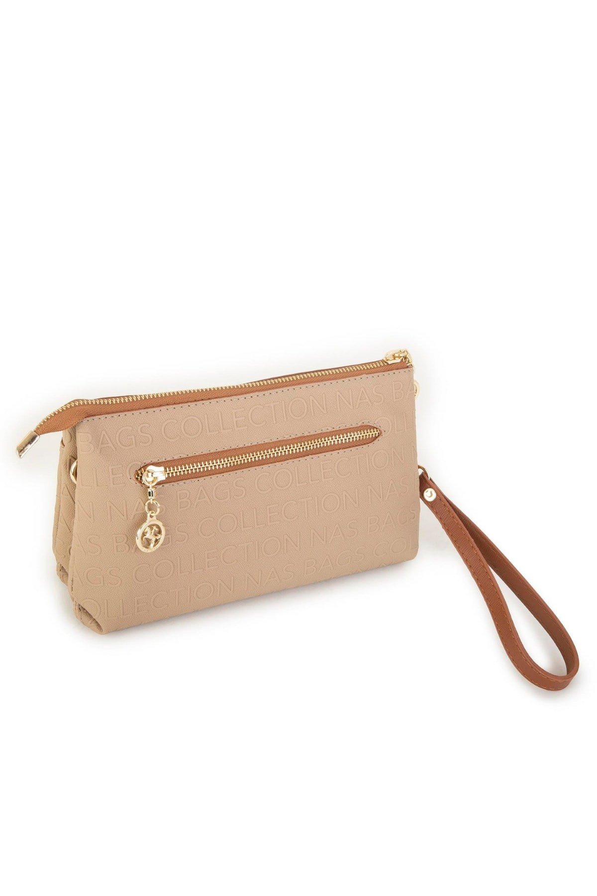 Nas Bag Kadın Çapraz ve Clutch Çanta - Kum Taba Gofraj