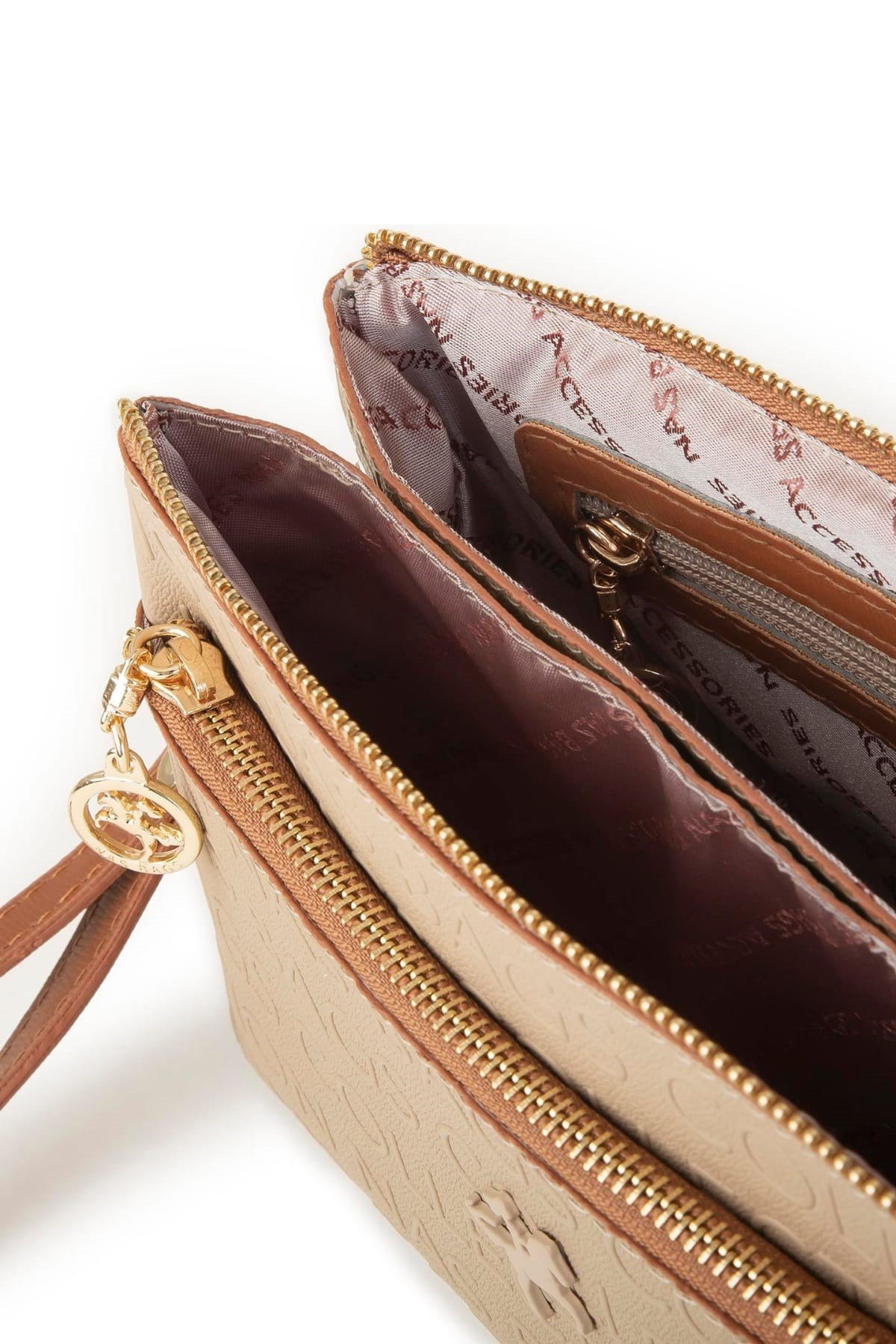 Nas Bag Kadın Çapraz ve Clutch Çanta - Kum Taba Gofraj