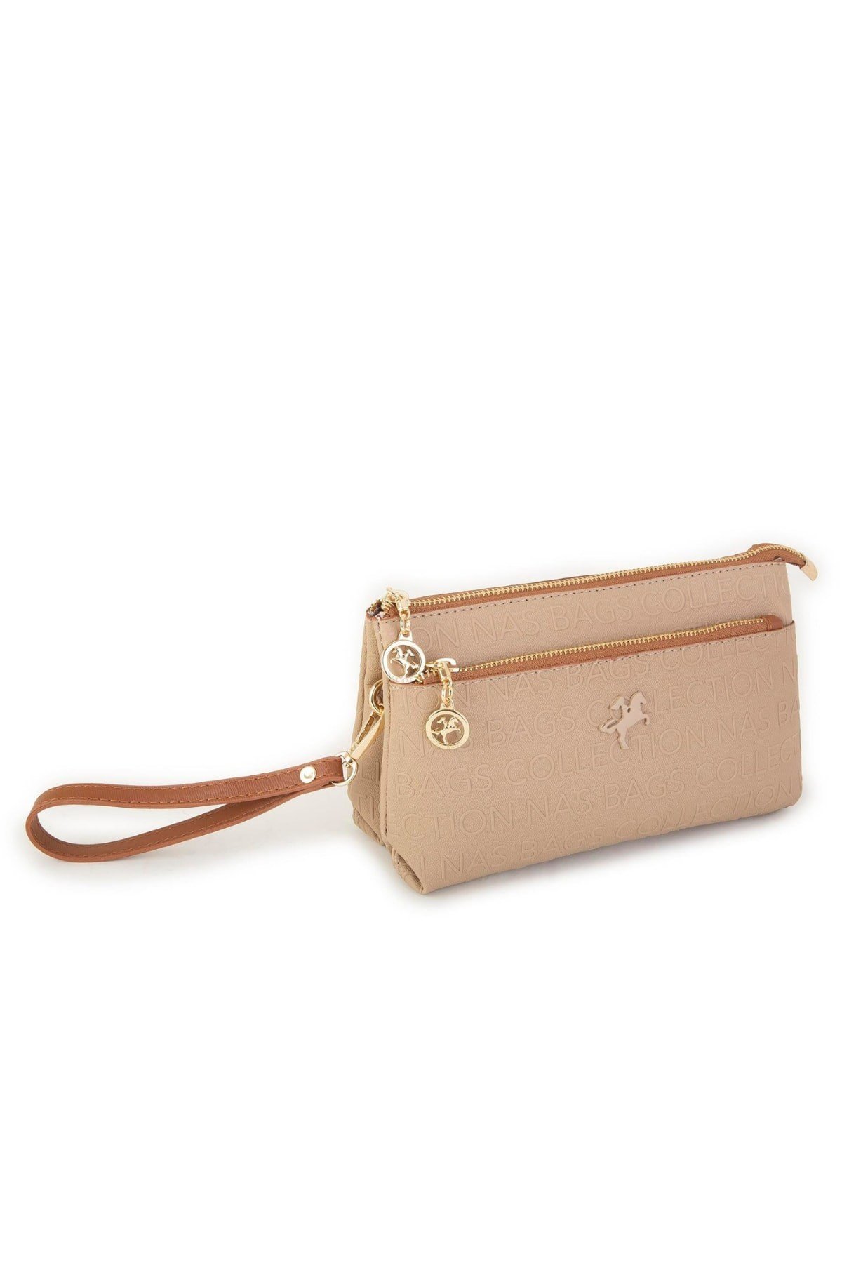 Nas Bag Kadın Çapraz ve Clutch Çanta - Kum Taba Gofraj