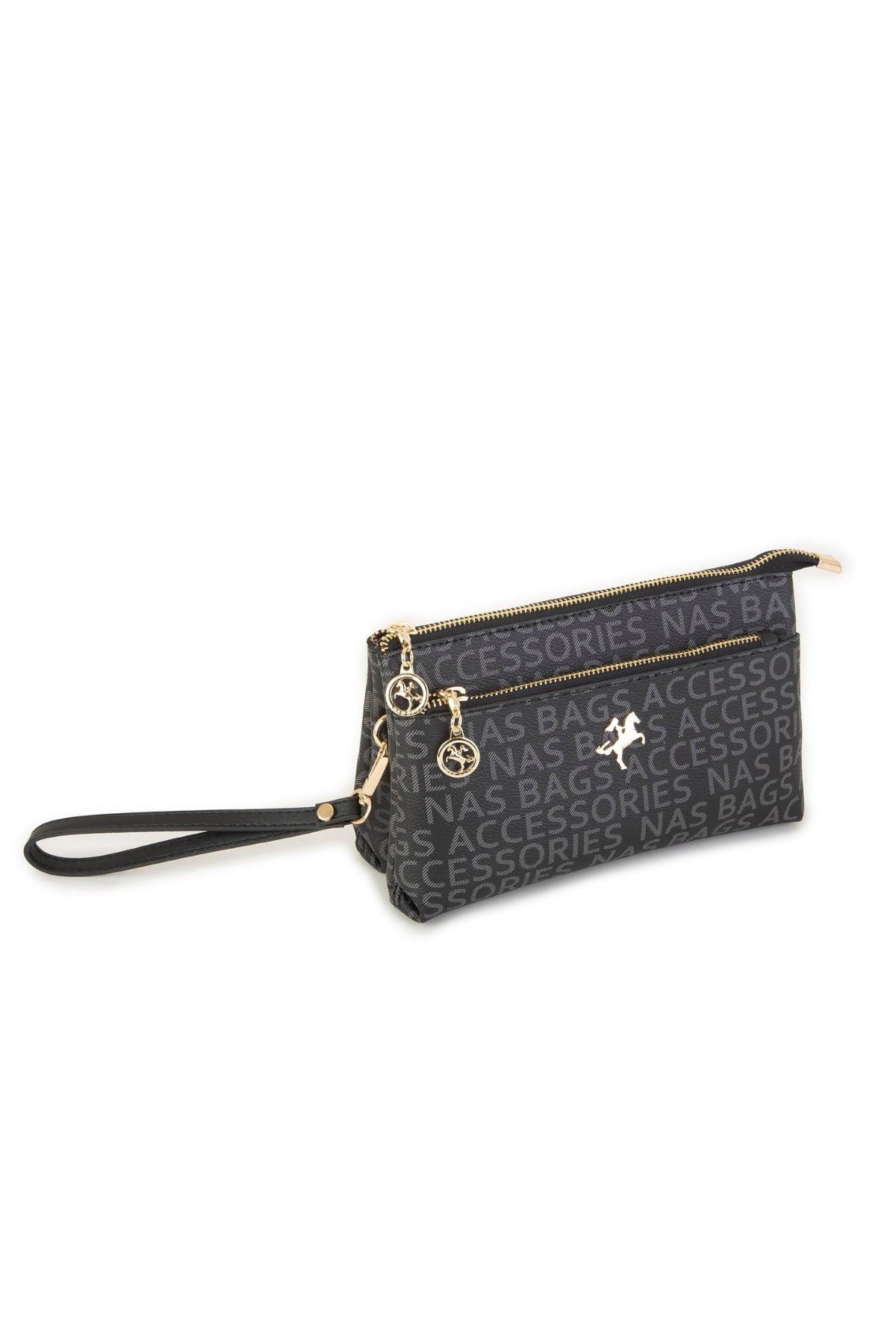 Nas Bag Kadın Çapraz ve Clutch Çanta - Siyah Yazılı