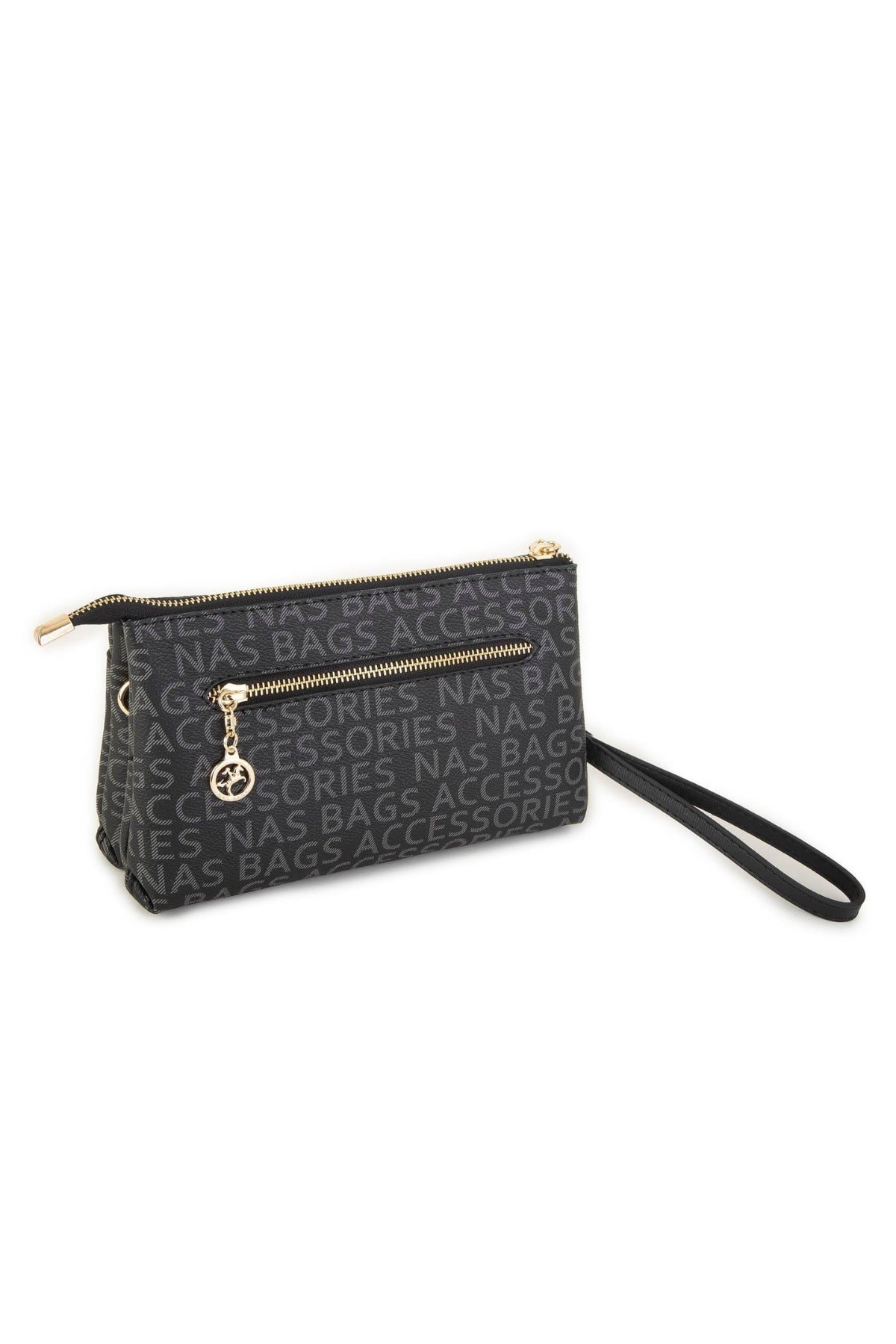 Nas Bag Kadın Çapraz ve Clutch Çanta - Siyah Yazılı
