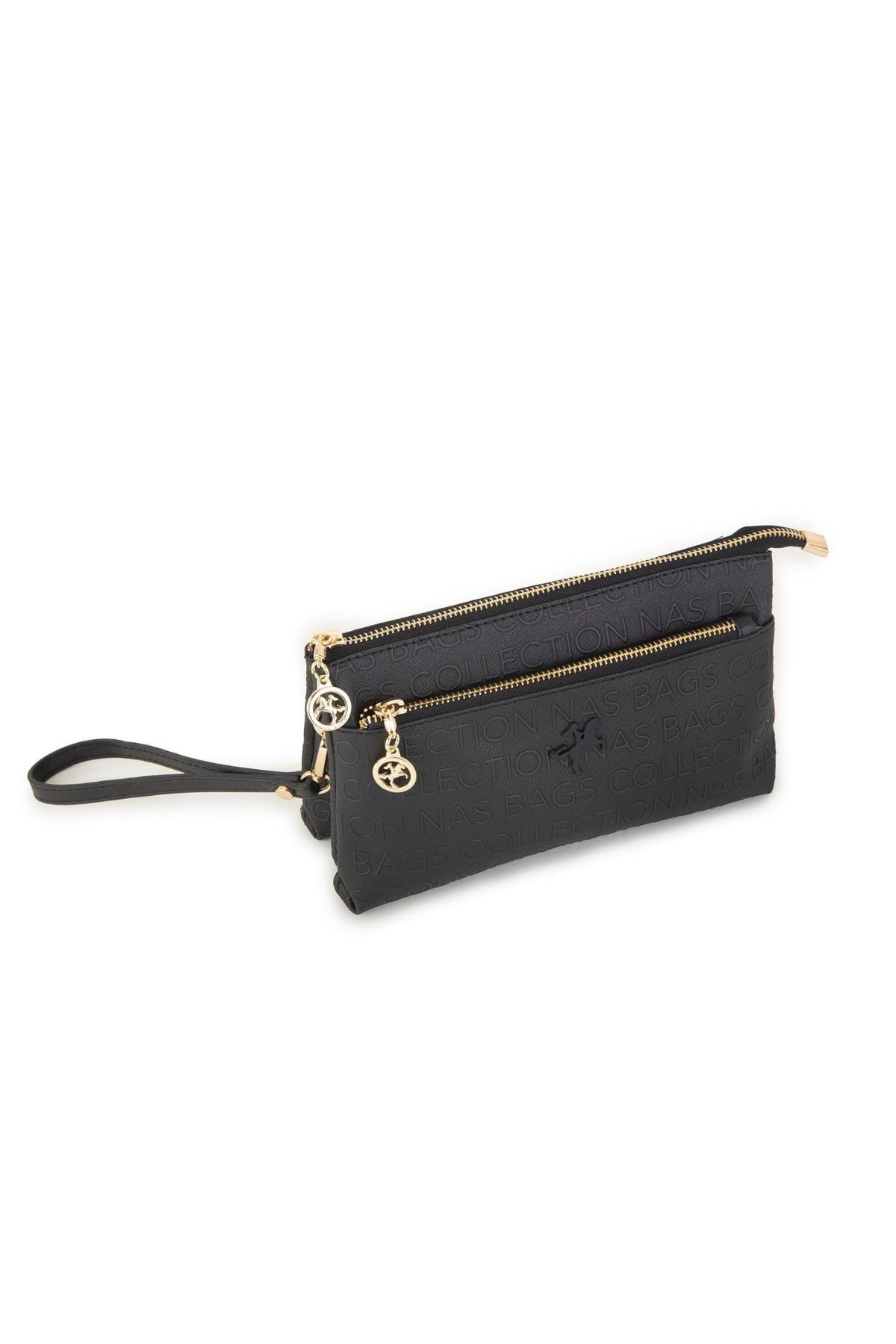 Nas Bag Kadın Çapraz ve Clutch Çanta - Siyah Gofraj