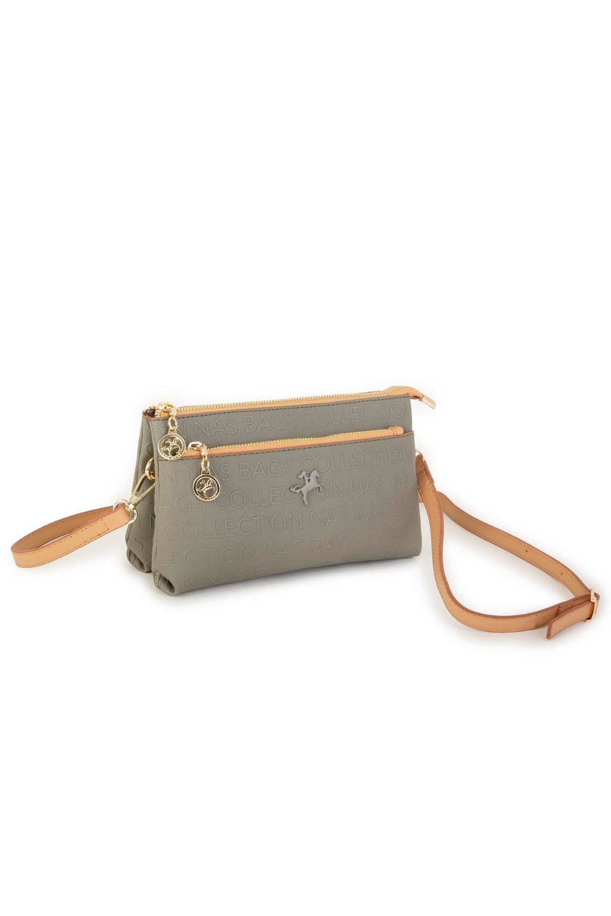 Nas Bag Kadın Çapraz ve Clutch Çanta - Yeşil Camel Gofraj
